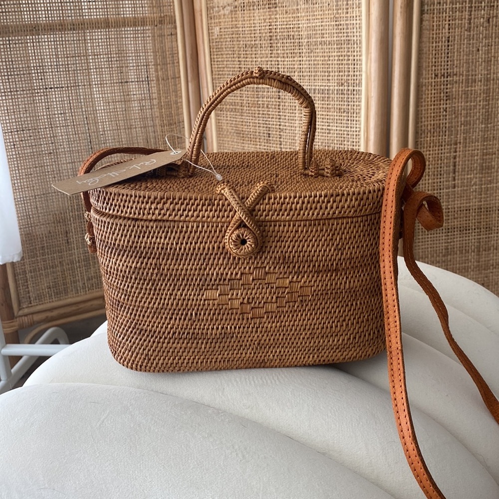 Pink Haley Rattan handmade crossbody bag